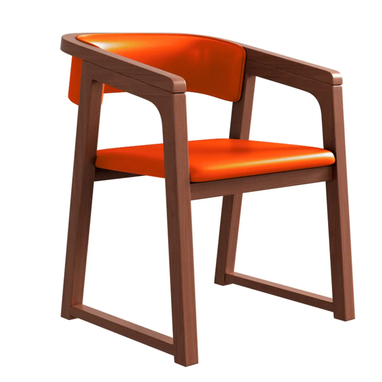 Faux Leather Upholstered Sled Leg Wood Arm Dining Chair Image - 13