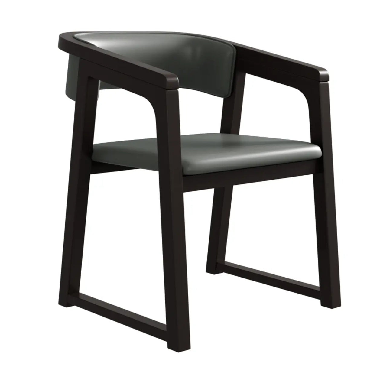 Faux Leather Upholstered Sled Leg Wood Arm Dining Chair Image - 15