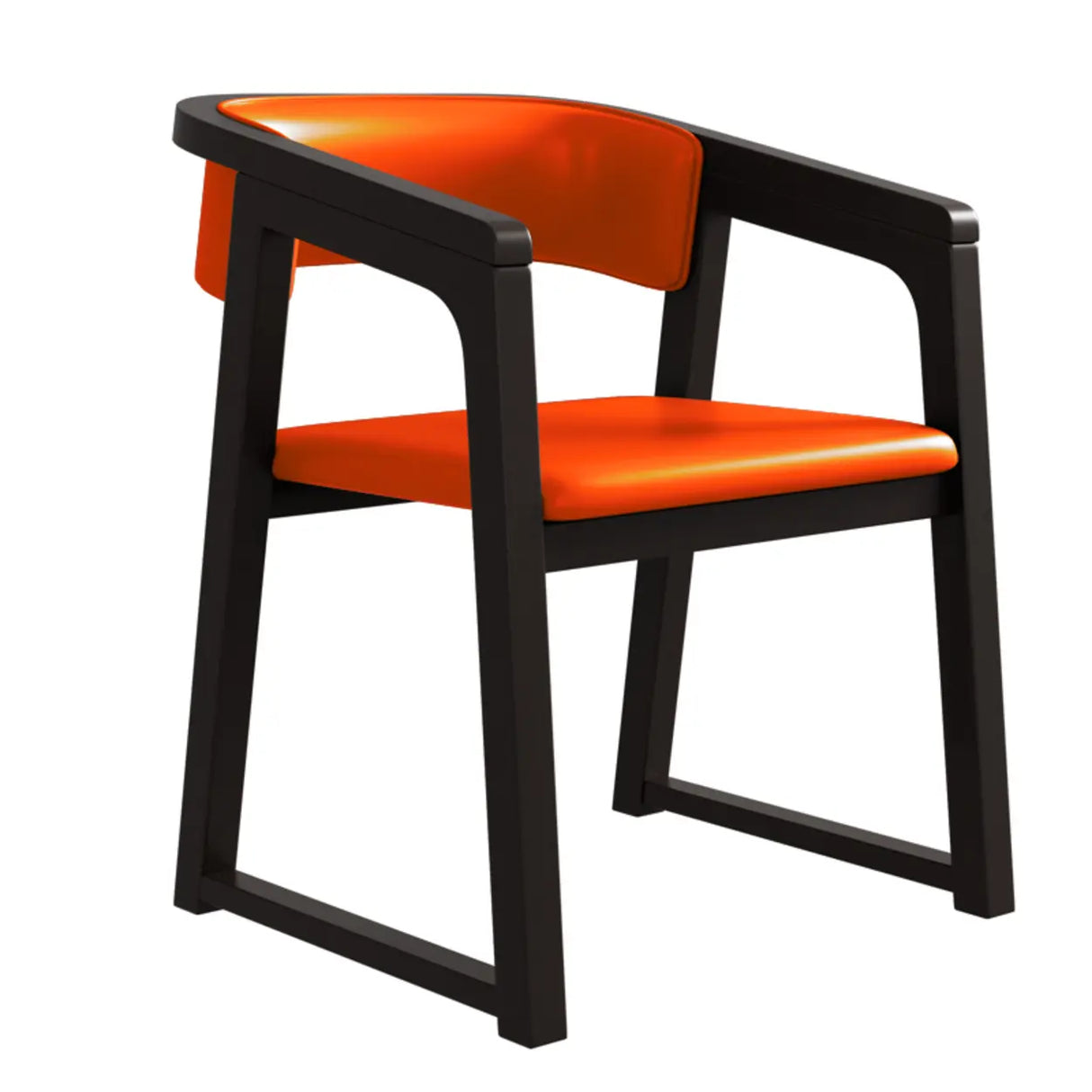 Faux Leather Upholstered Sled Leg Wood Arm Dining Chair Image - 17