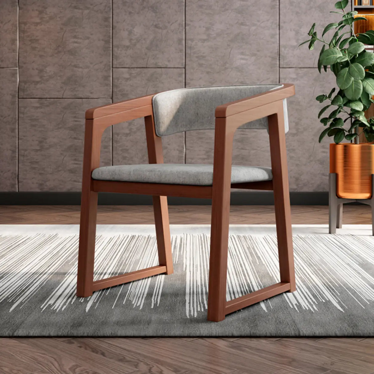 Faux Leather Upholstered Sled Leg Wood Arm Dining Chair Image - 1