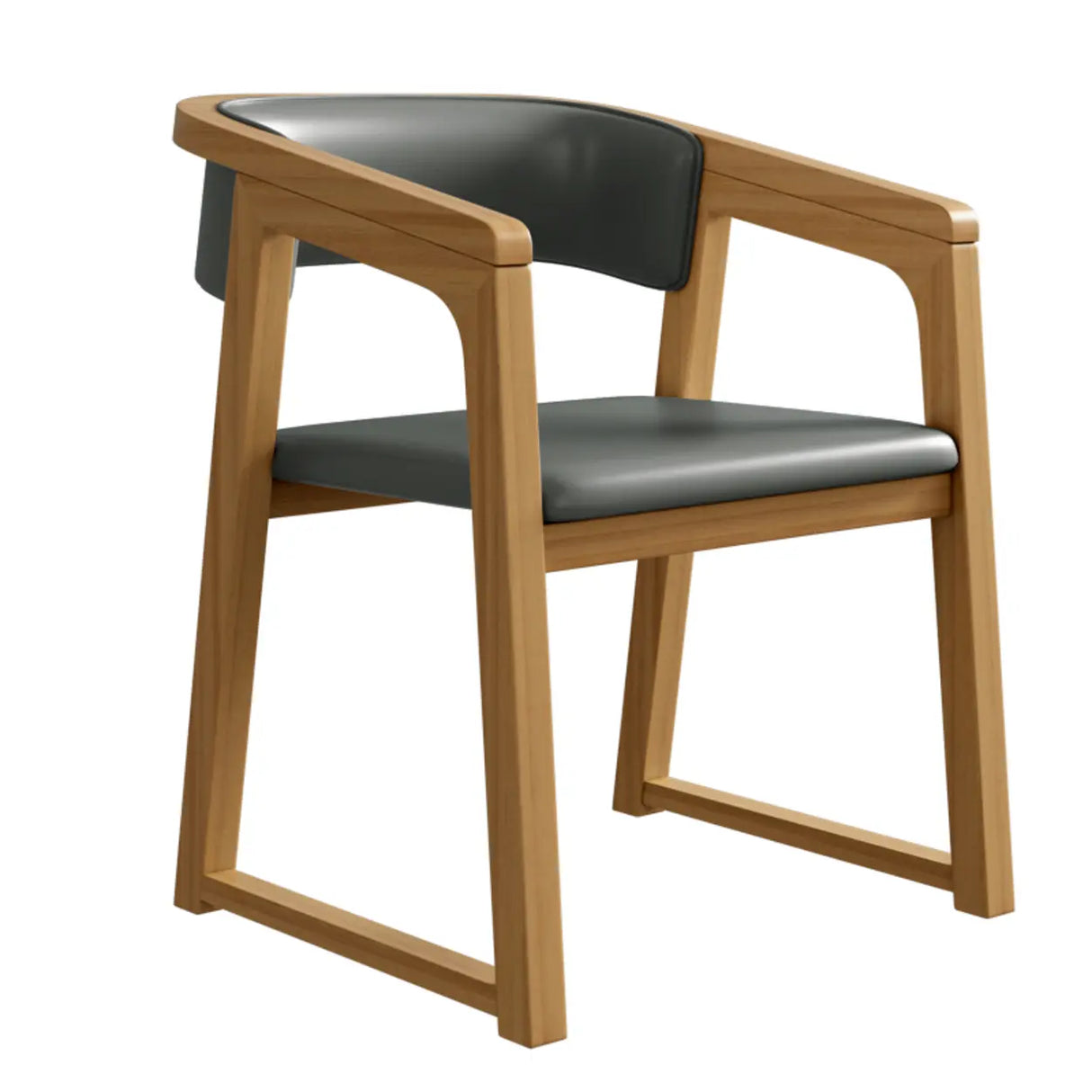 Faux Leather Upholstered Sled Leg Wood Arm Dining Chair Image - 3