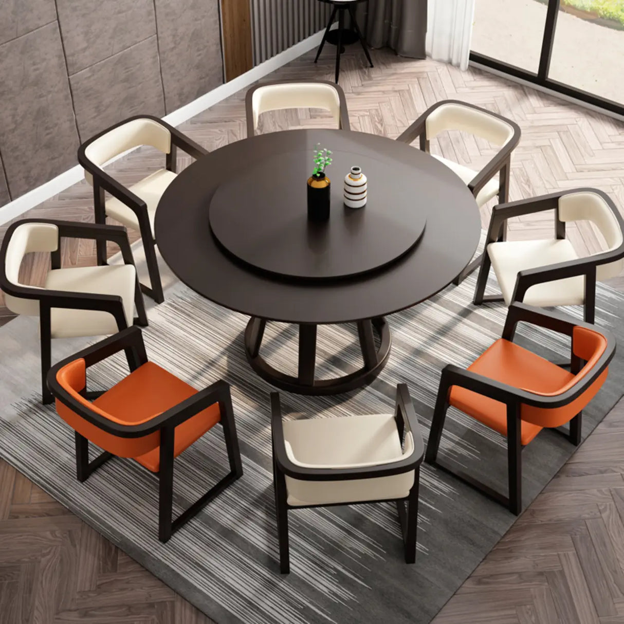 Faux Leather Upholstered Sled Leg Wood Arm Dining Chair Image - 6