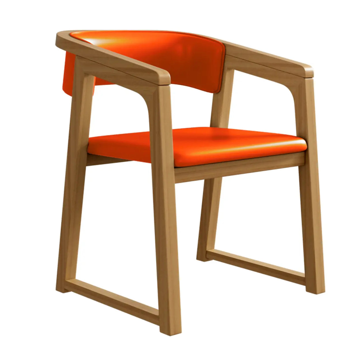 Faux Leather Upholstered Sled Leg Wood Arm Dining Chair Image - 7