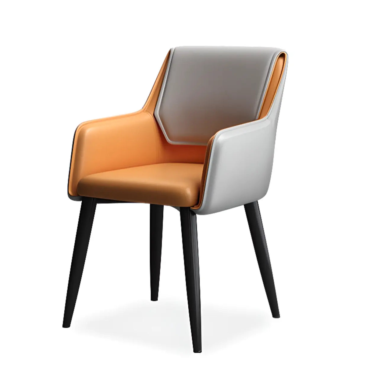 Faux Leather Upholstered Solid Back Arm Dining Chair Image - 10