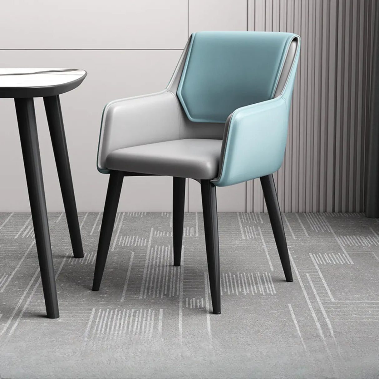 Faux Leather Upholstered Solid Back Arm Dining Chair Image - 11