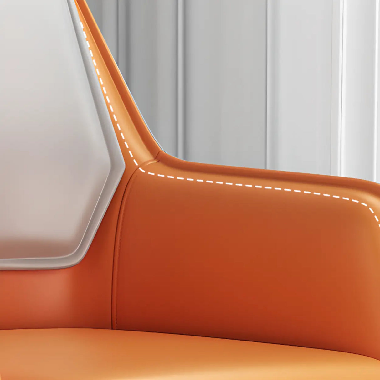 Faux Leather Upholstered Solid Back Arm Dining Chair Image - 13