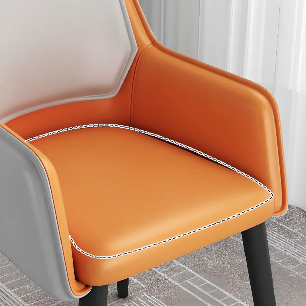 Faux Leather Upholstered Solid Back Arm Dining Chair Image - 14