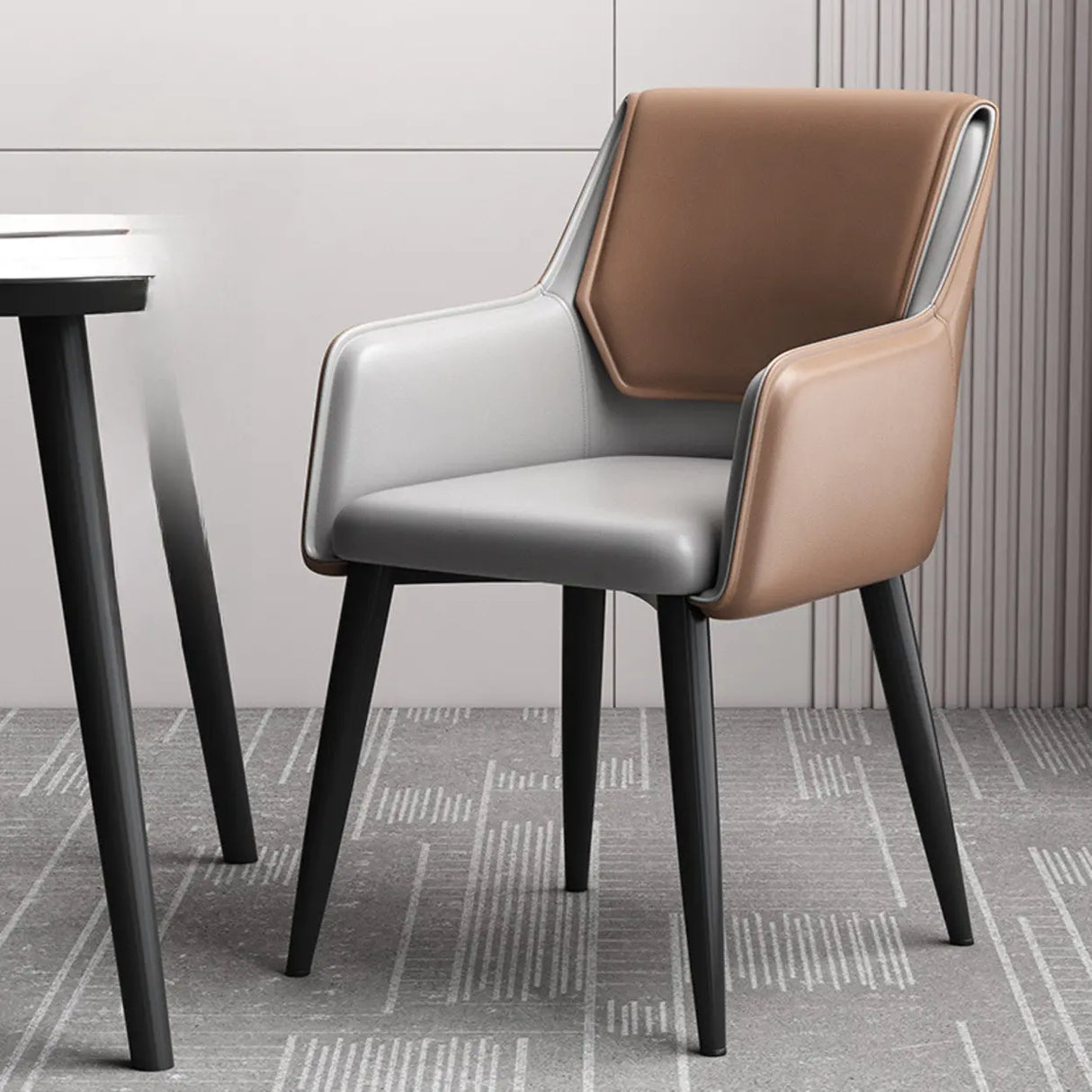 Faux Leather Upholstered Solid Back Arm Dining Chair Image - 1