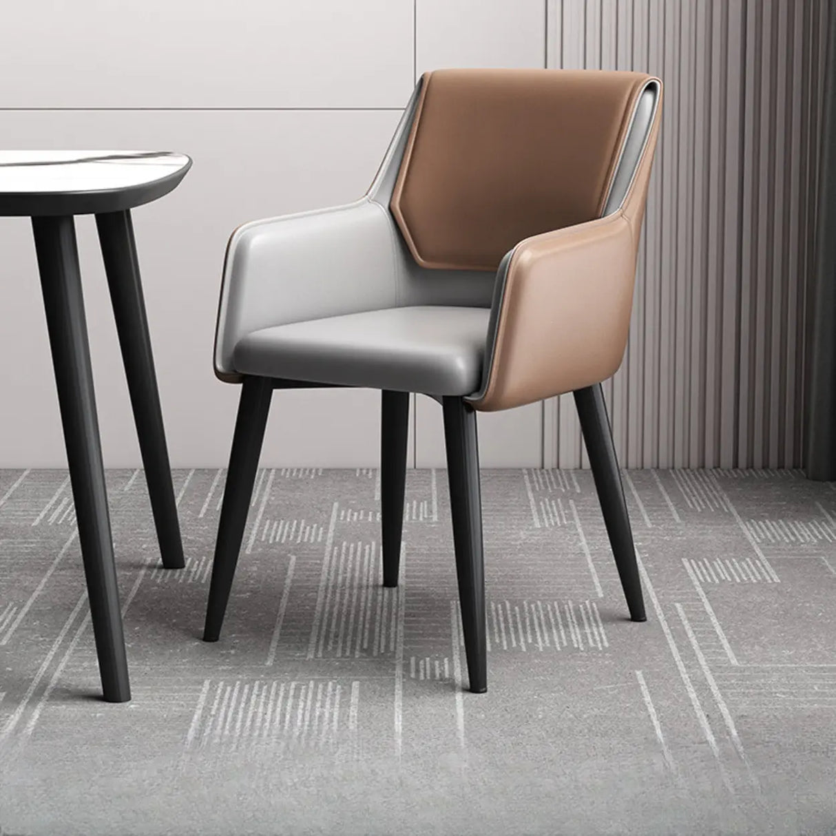 Faux Leather Upholstered Solid Back Arm Dining Chair Image - 2