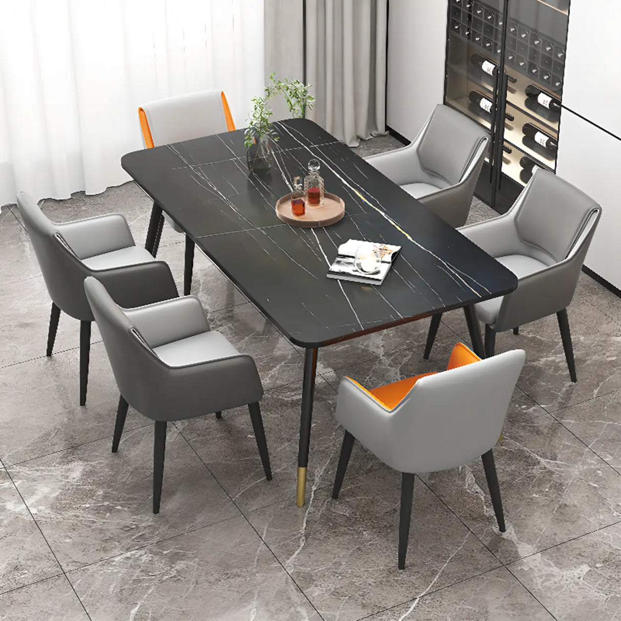 Faux Leather Upholstered Solid Back Arm Dining Chair Image - 3