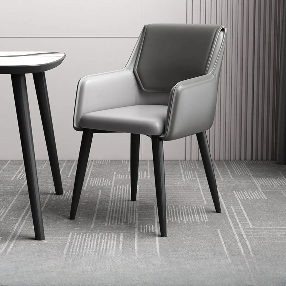 Faux Leather Upholstered Solid Back Arm Dining Chair Image - 4