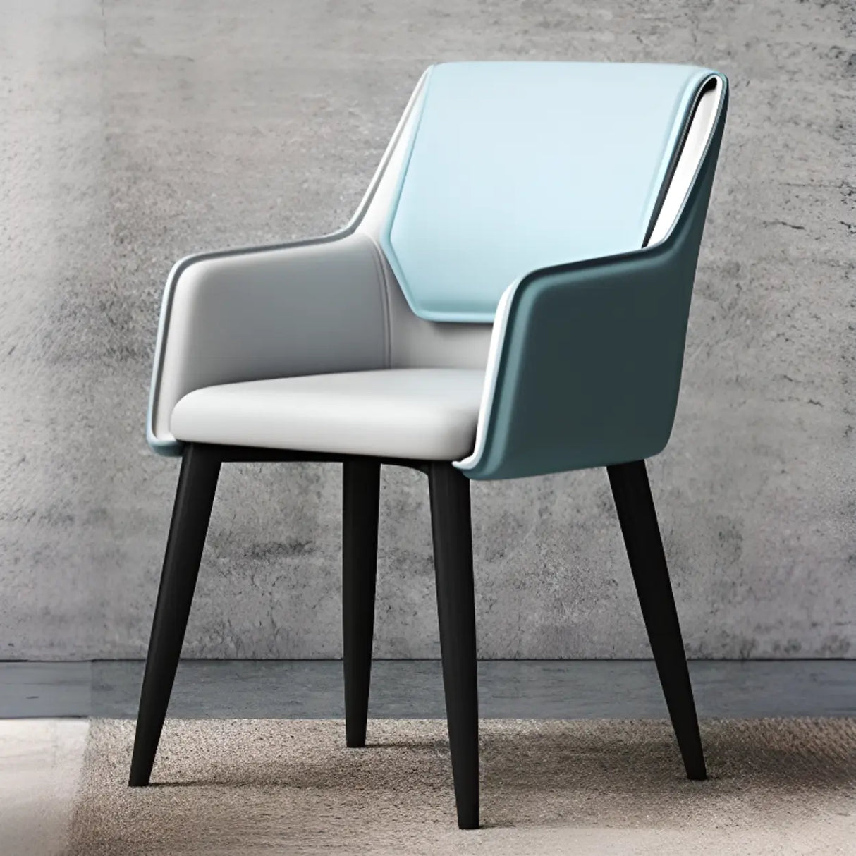 Faux Leather Upholstered Solid Back Arm Dining Chair Image - 5