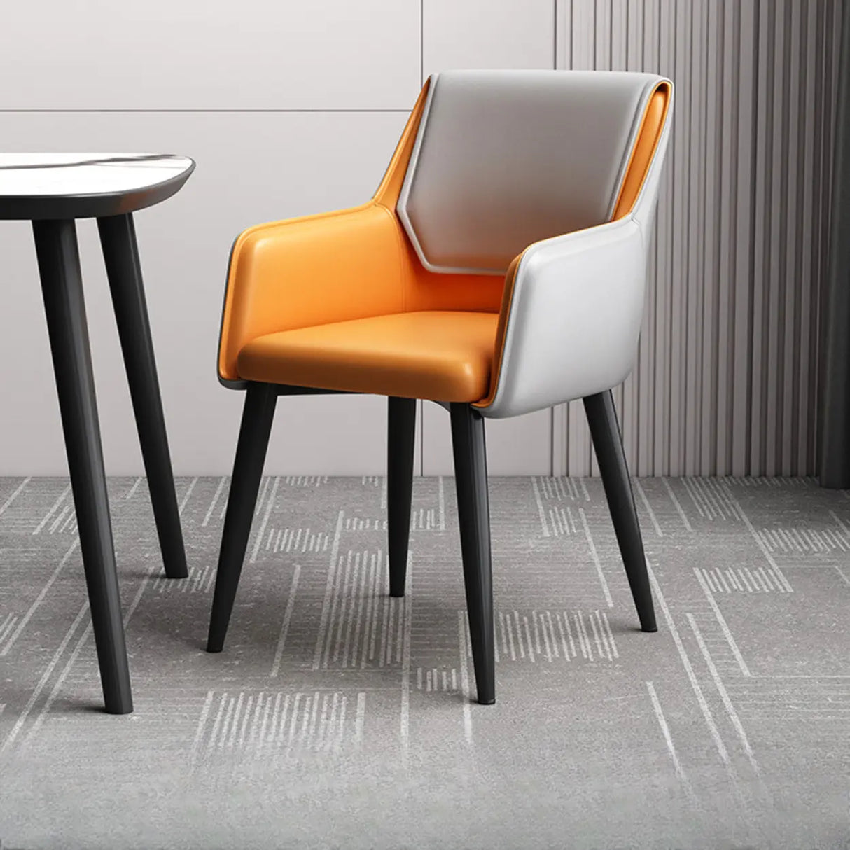 Faux Leather Upholstered Solid Back Arm Dining Chair Image - 6