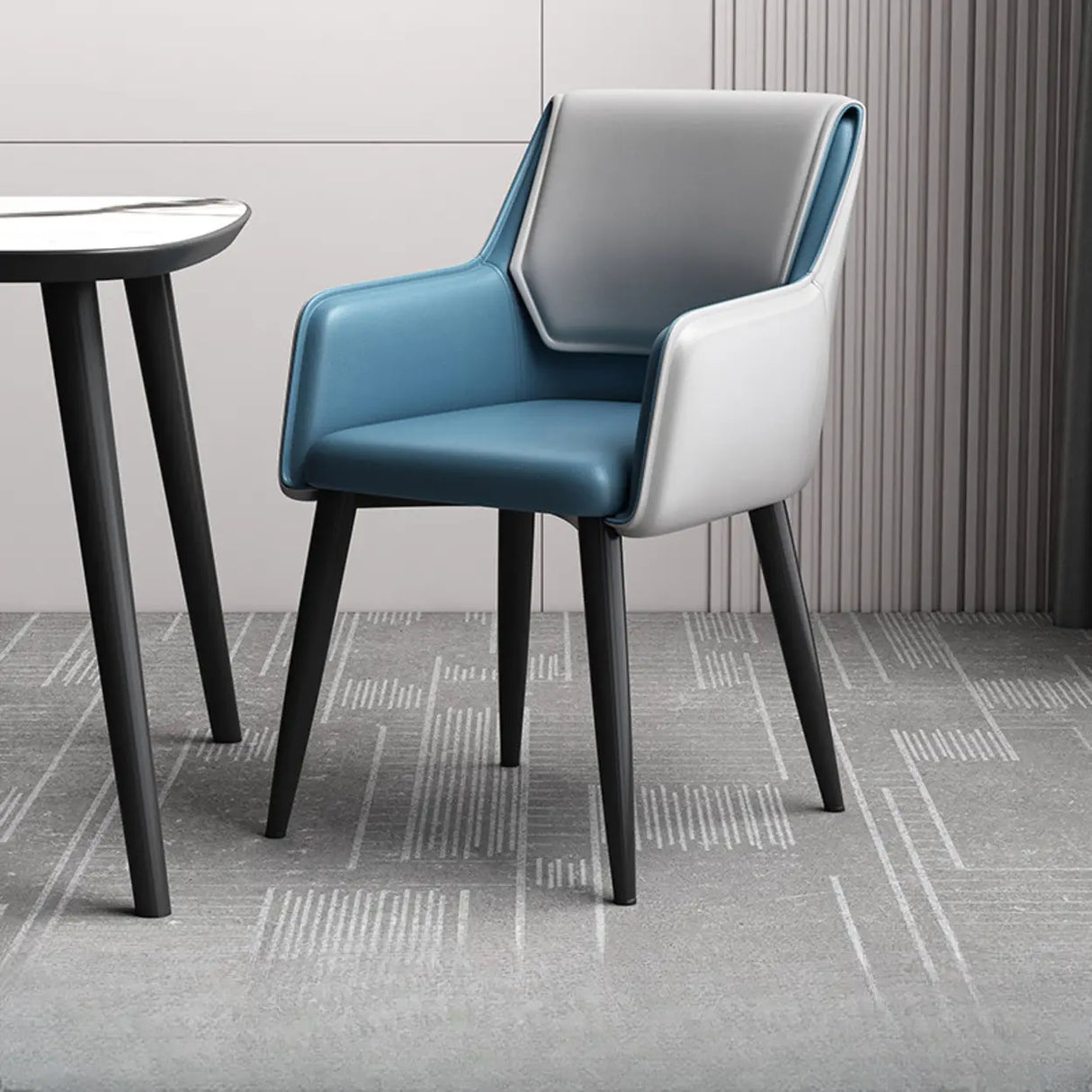 Faux Leather Upholstered Solid Back Arm Dining Chair Image - 7