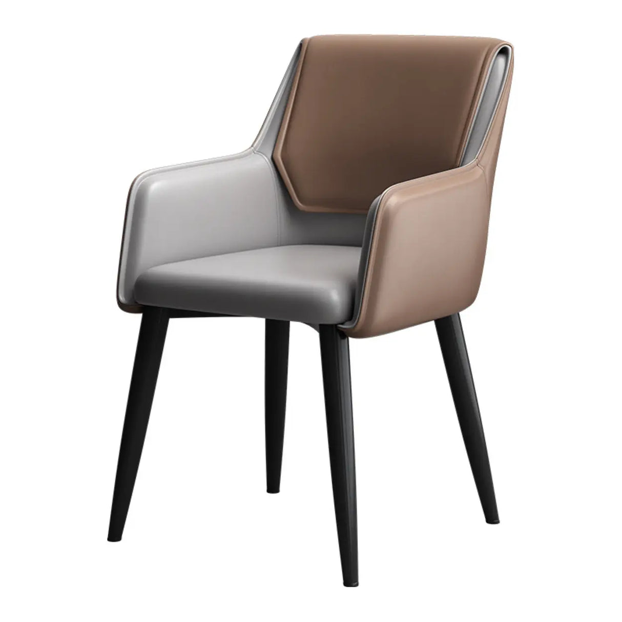 Faux Leather Upholstered Solid Back Arm Dining Chair Image - 8