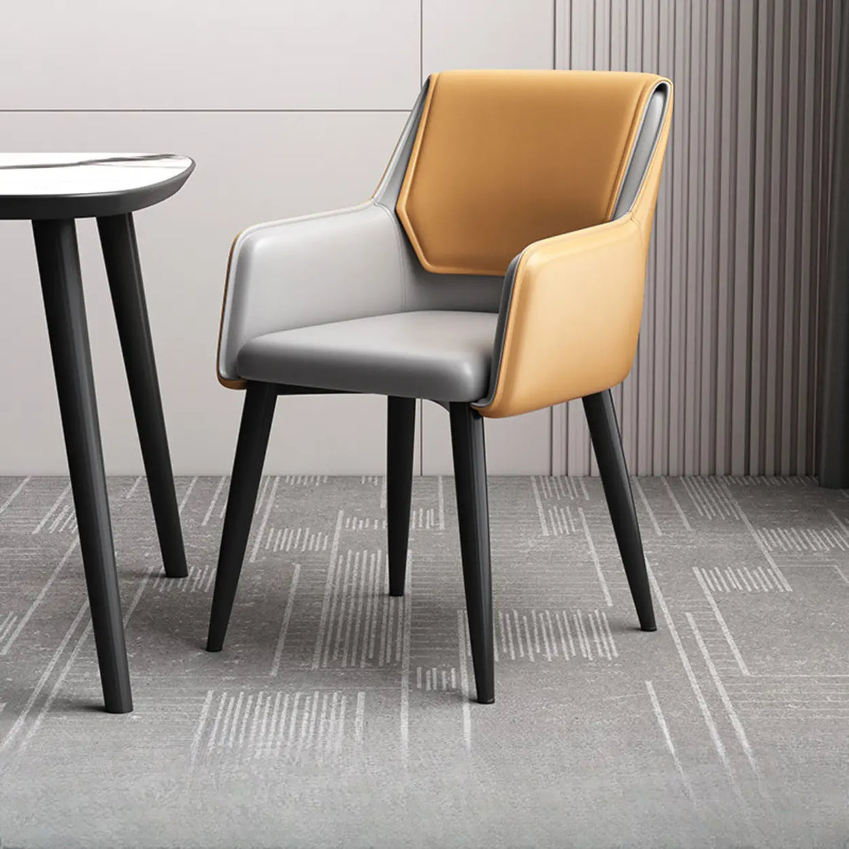 Faux Leather Upholstered Solid Back Arm Dining Chair Image - 9