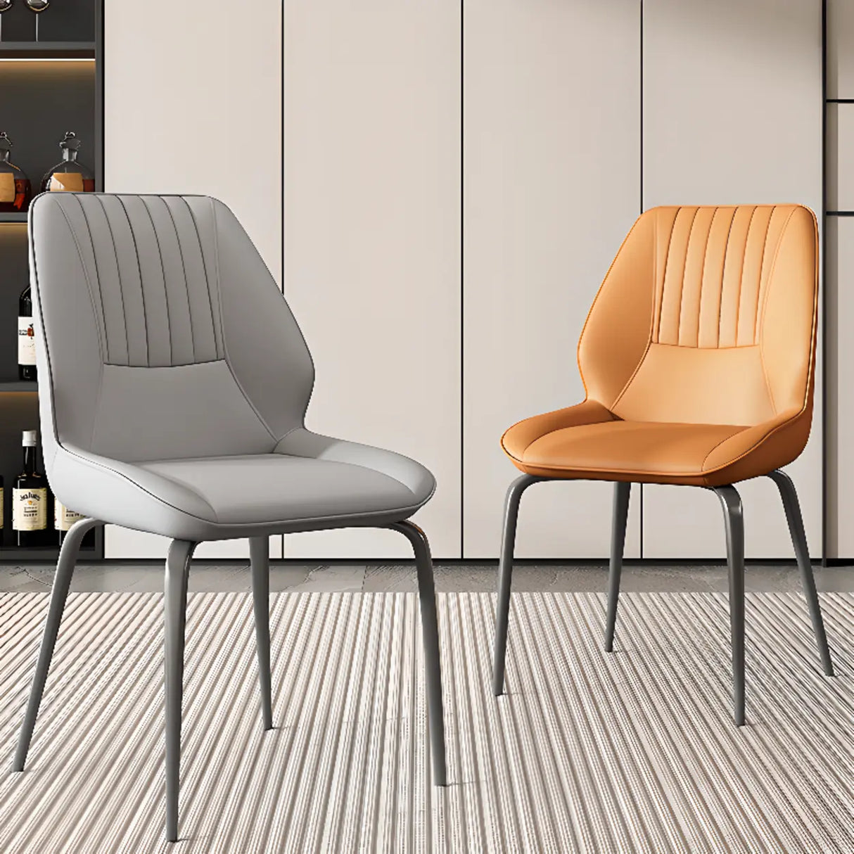 Faux Leather Upholstered Wingback Armless Dining Chairs Image - 1