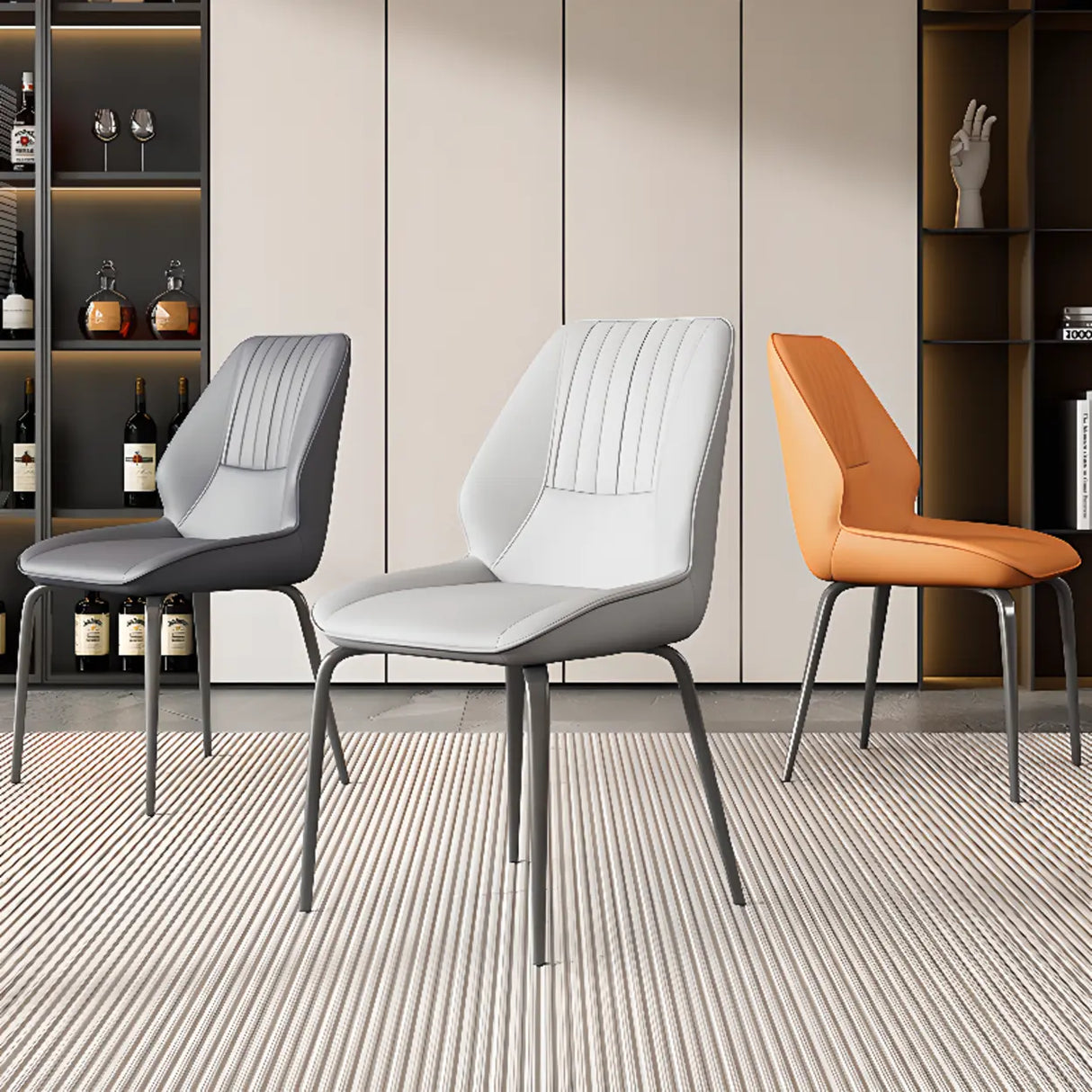 Faux Leather Upholstered Wingback Armless Dining Chairs Image - 4