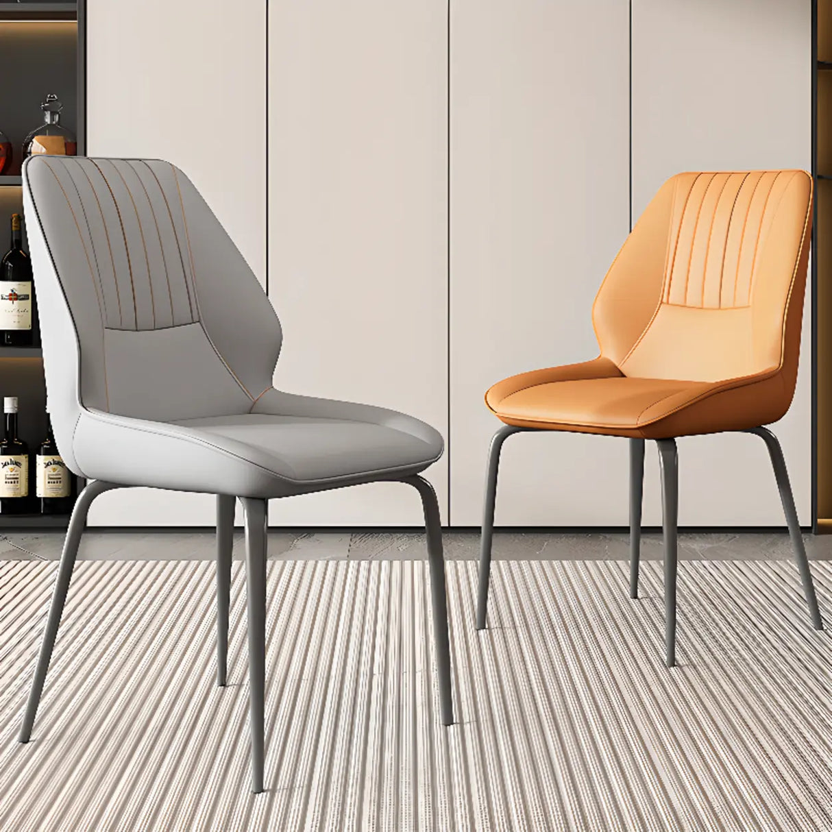 Faux Leather Upholstered Wingback Armless Dining Chairs Image - 6