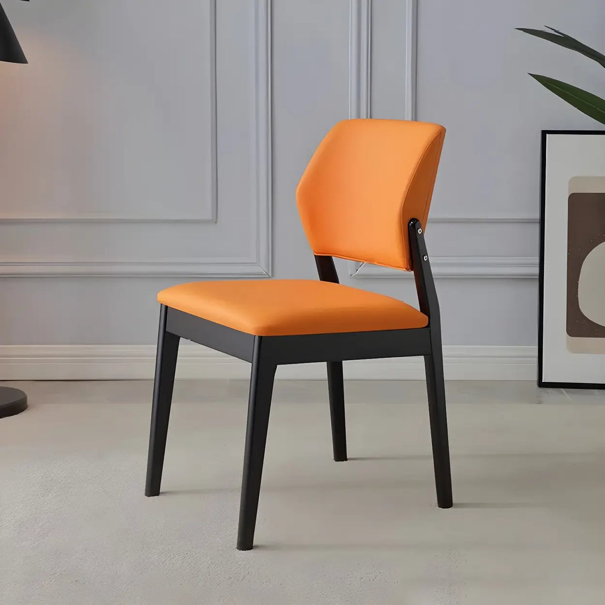 Faux Leather Upholstered Wooden Frame Dining Side Chair Image - 24