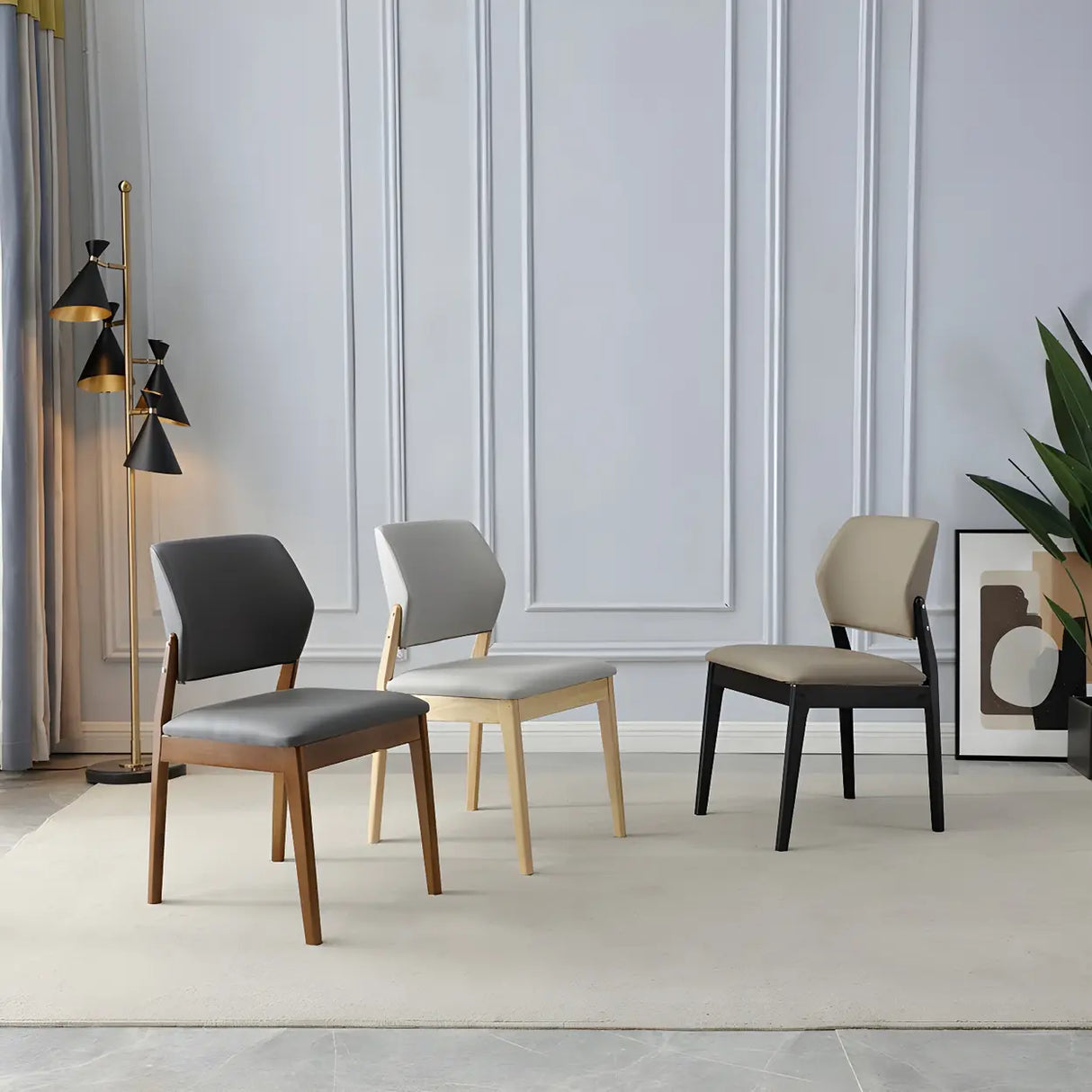 Faux Leather Upholstered Wooden Frame Dining Side Chair Image - 4