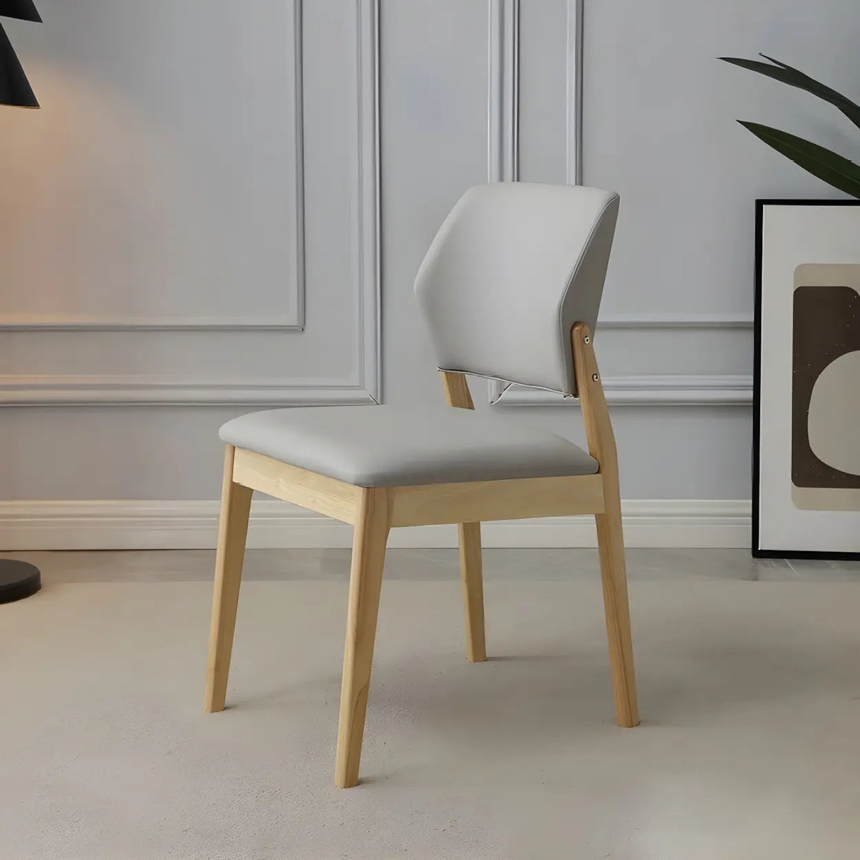 Faux Leather Upholstered Wooden Frame Dining Side Chair Image - 49