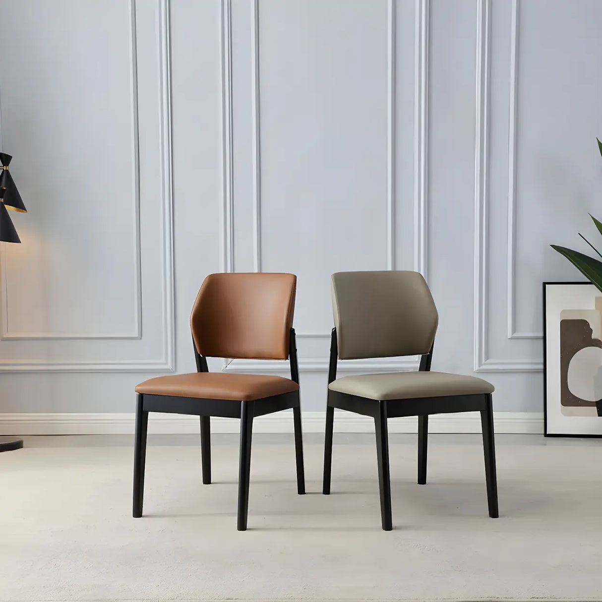 Faux Leather Upholstered Wooden Frame Dining Side Chair Image - 5