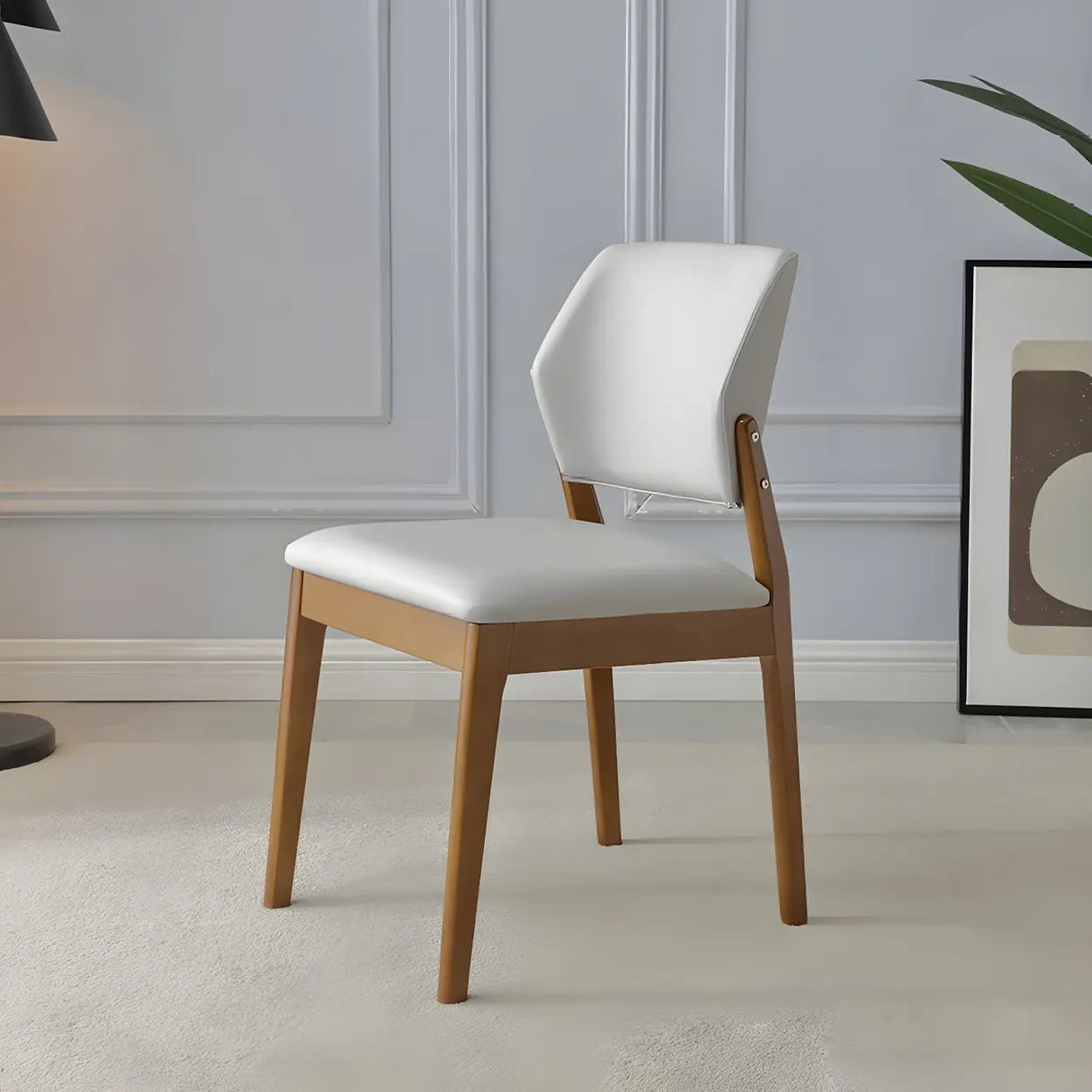 Faux Leather Upholstered Wooden Frame Dining Side Chair Image - 59