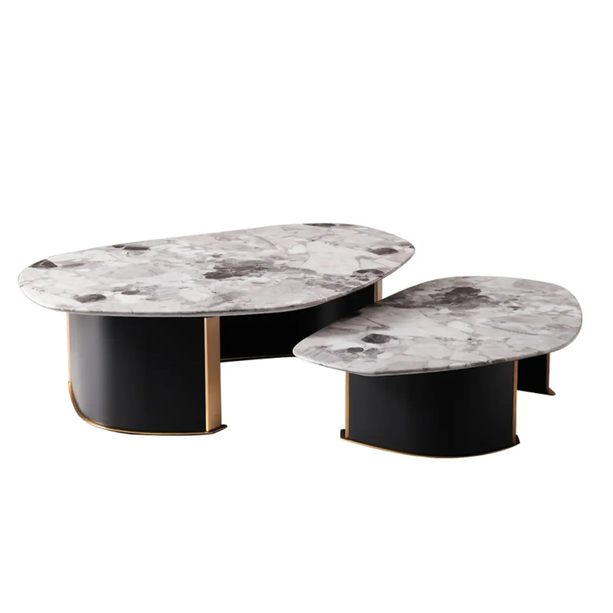 Faux Marble Free Form Steel Base Nesting Coffee Table Image - 2