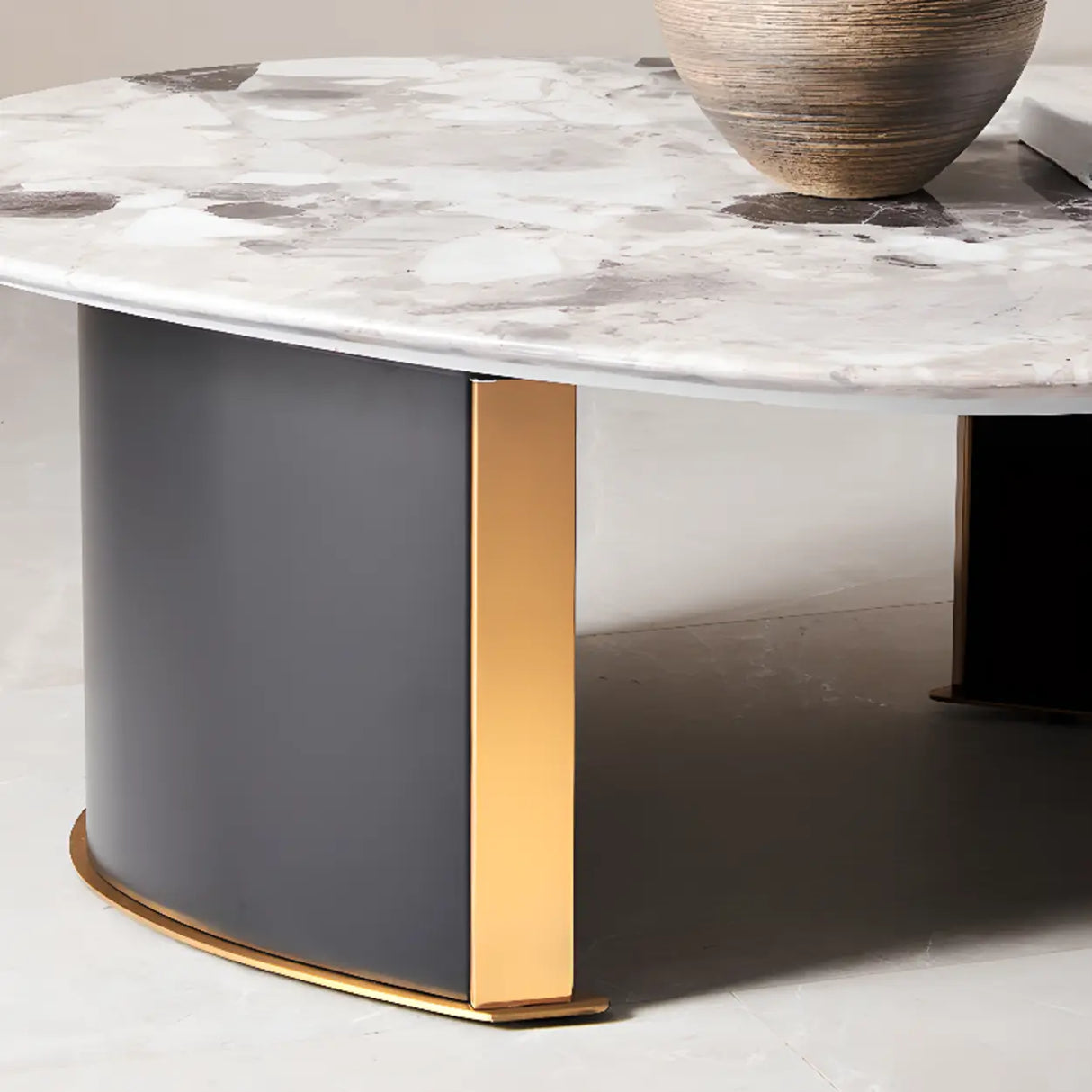 Faux Marble Free Form Steel Base Nesting Coffee Table Image - 8