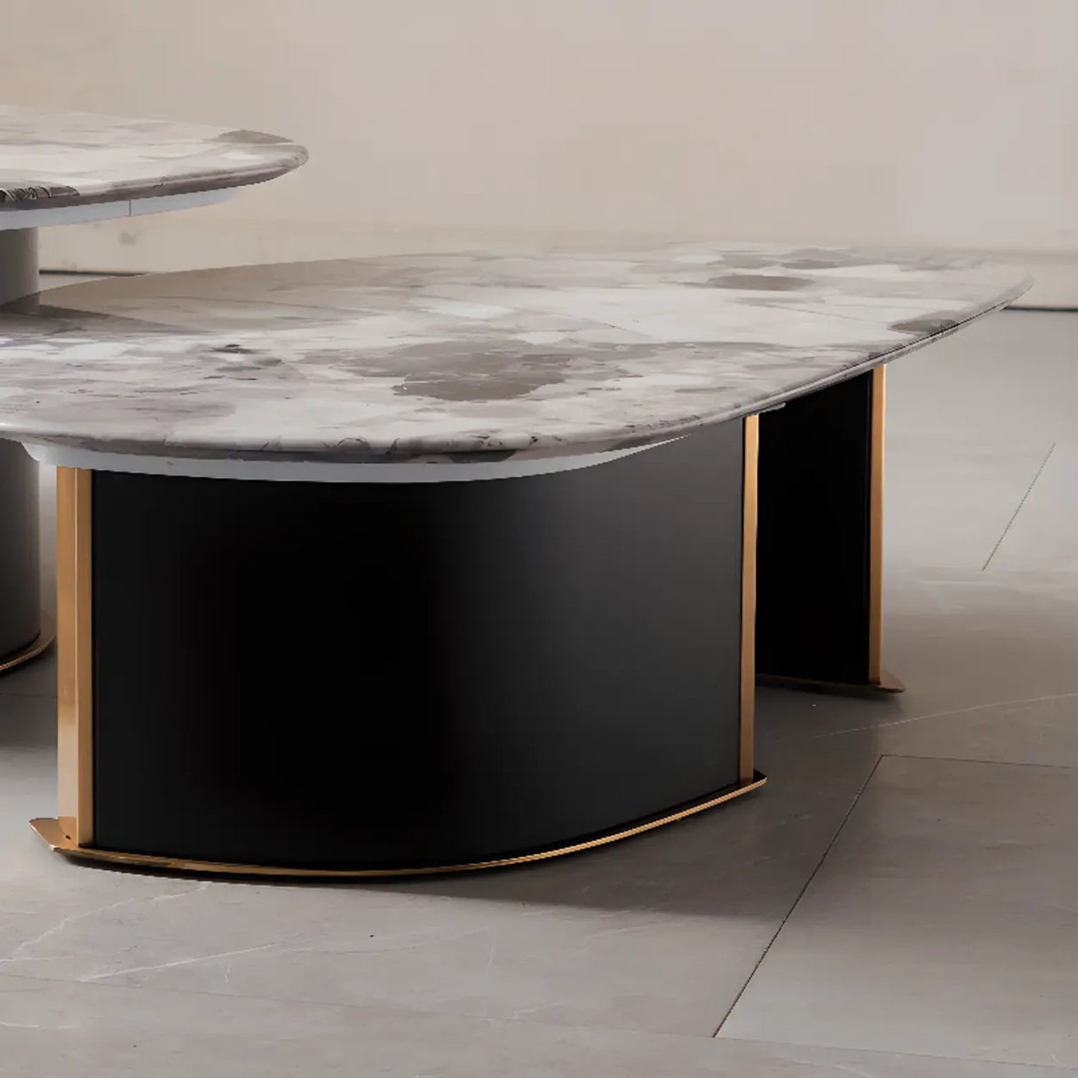 Faux Marble Free Form Steel Base Nesting Coffee Table Image - 9
