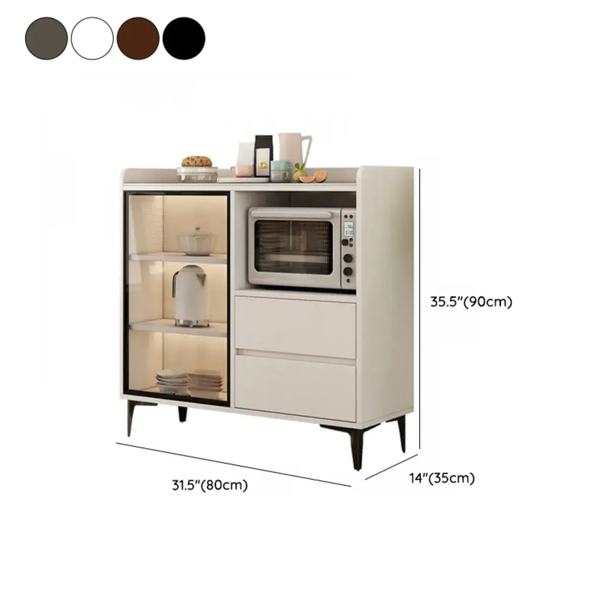 Faux Stone Top White Slab Open Storage Buffet with Drawers