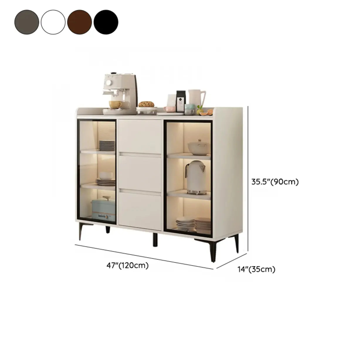 Faux Stone Top White Slab Open Storage Buffet with Drawers Image - 23