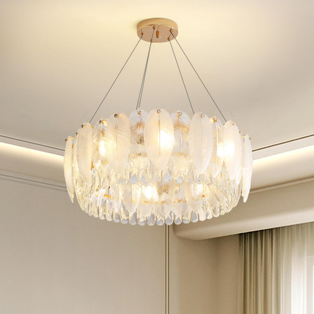 Feather Transparent Crystal Chandelier Kit Adjustable Height Image - 13