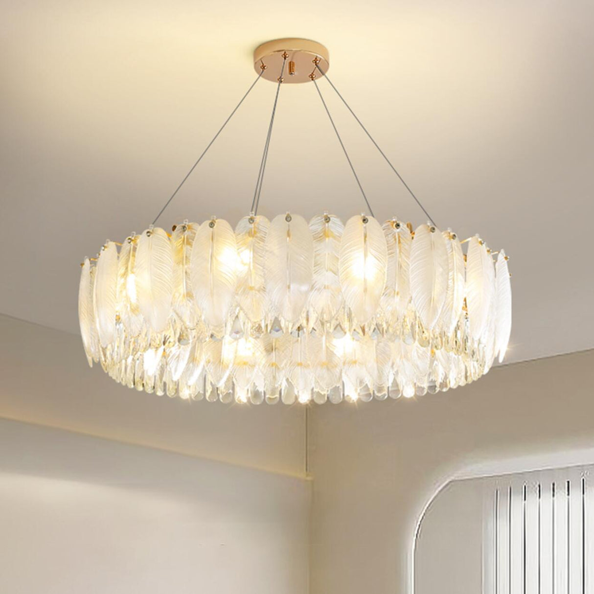 Feather Transparent Crystal Chandelier Kit Adjustable Height Image - 15