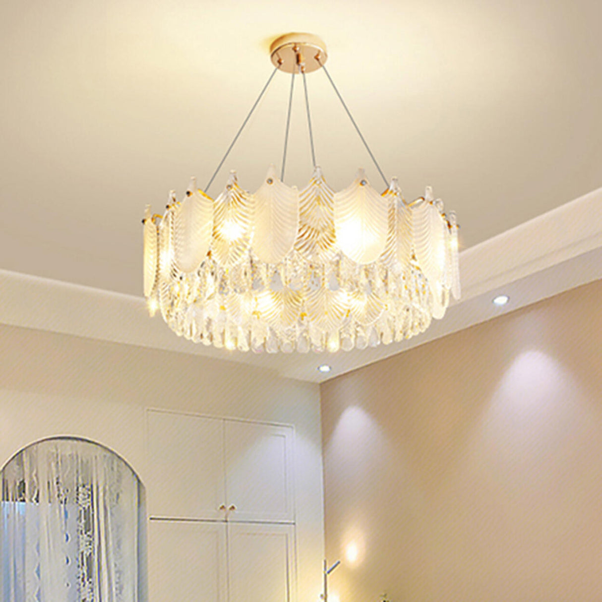 Feather Transparent Crystal Chandelier Kit Adjustable Height Image - 2