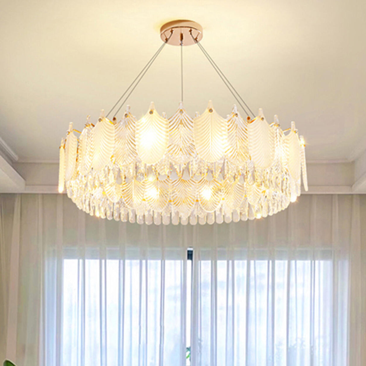 Feather Transparent Crystal Chandelier Kit Adjustable Height Image - 3