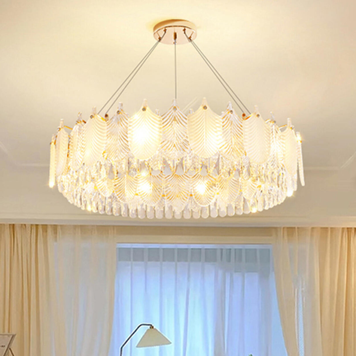 Feather Transparent Crystal Chandelier Kit Adjustable Height Image - 5