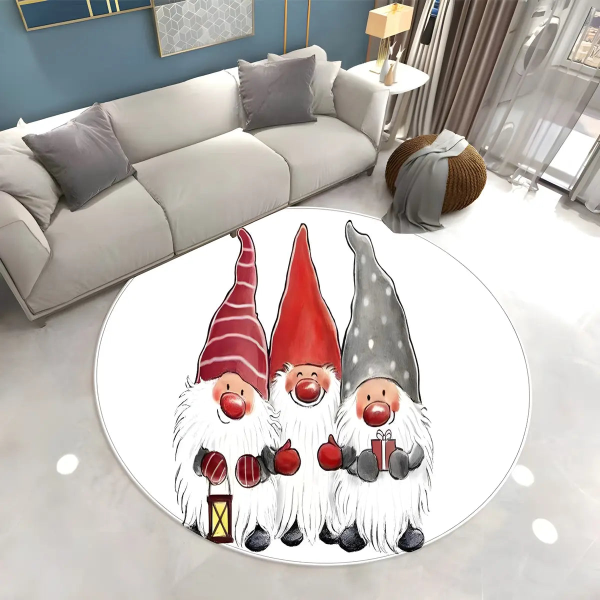 Festive Round Polyester Christmas Red Area Rug Image - 11