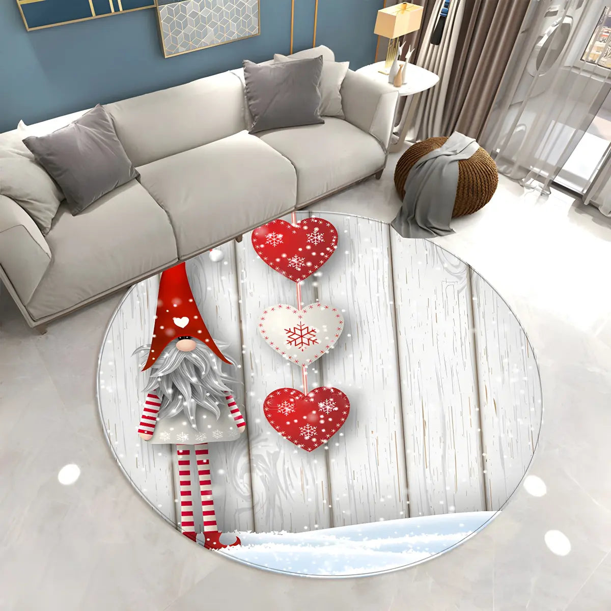 Festive Round Polyester Christmas Red Area Rug Image - 12