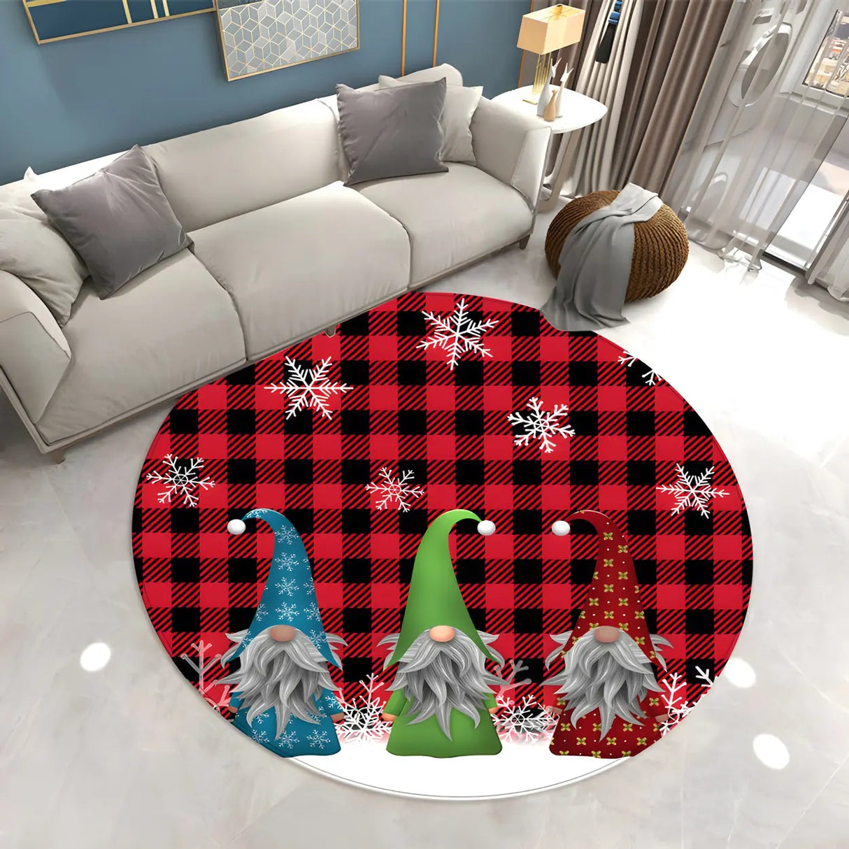 Festive Round Polyester Christmas Red Area Rug Image - 1