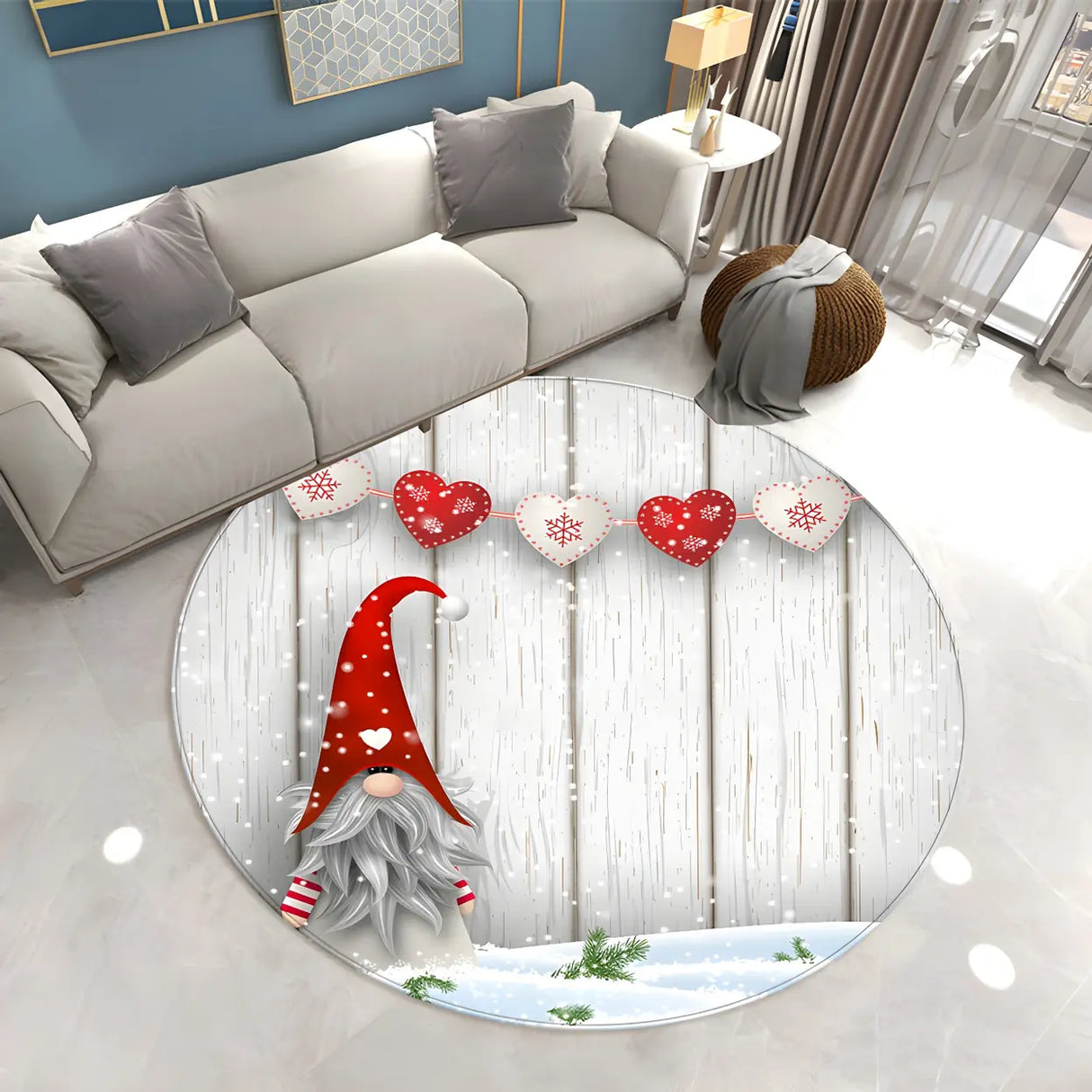 Festive Round Polyester Christmas Red Area Rug Image - 4