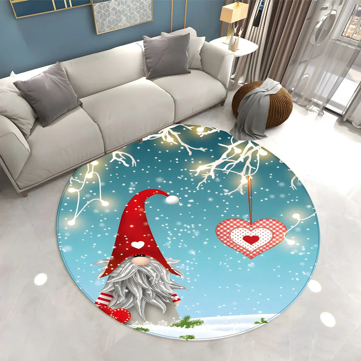 Festive Round Polyester Christmas Red Area Rug Image - 7