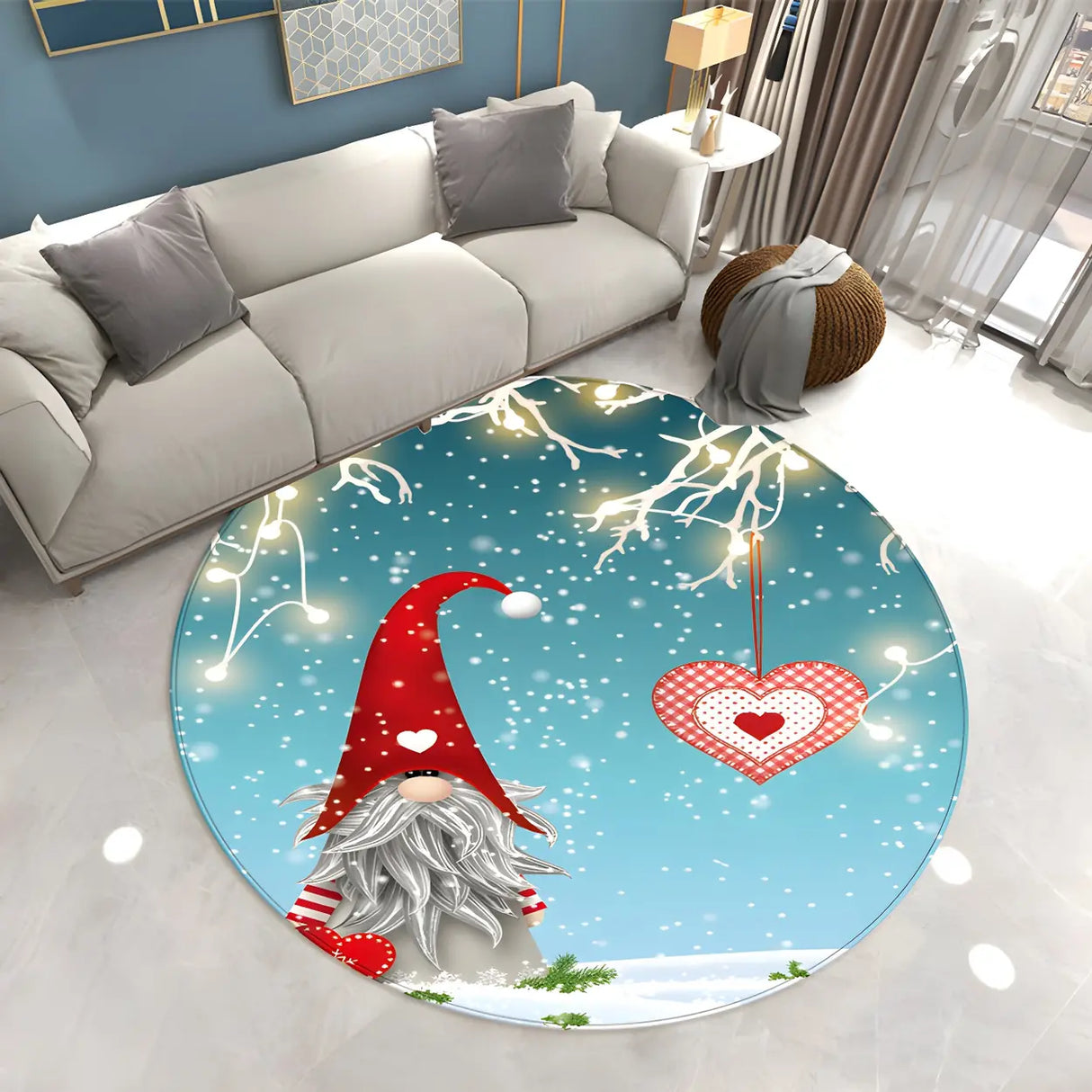 Festive Round Polyester Christmas Red Area Rug Image - 8
