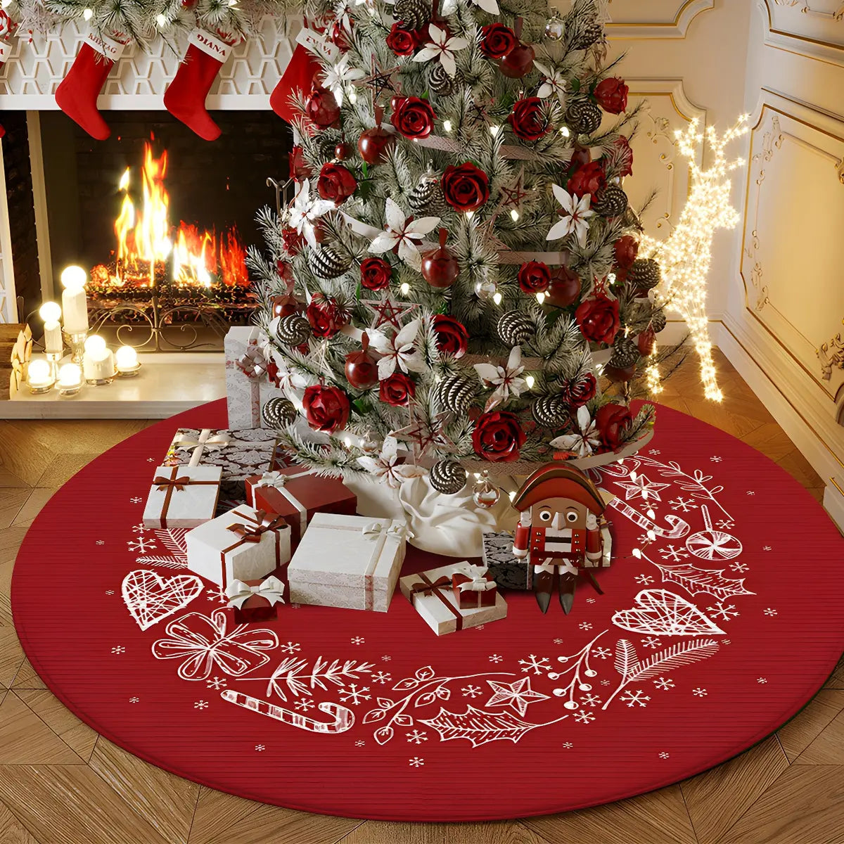 Festive Round Polyester Red Christmas Area Rug Image - 1