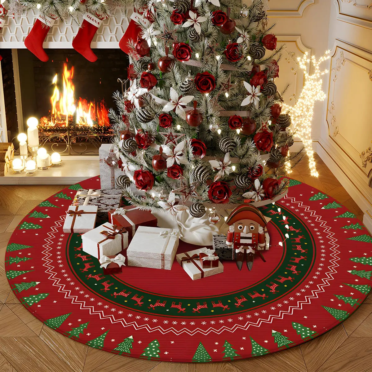Festive Round Polyester Red Christmas Area Rug Image - 2