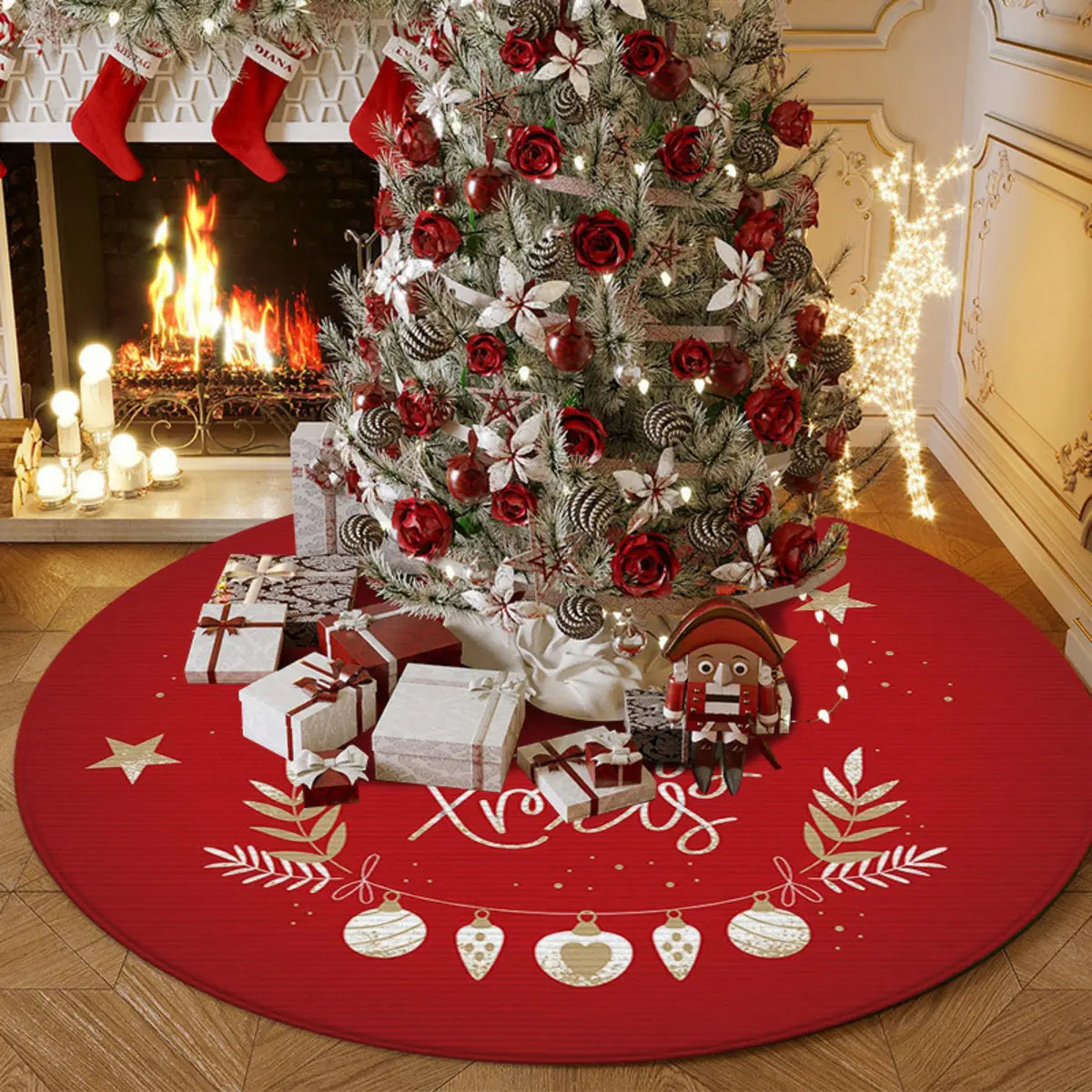 Festive Round Polyester Red Christmas Area Rug Image - 6