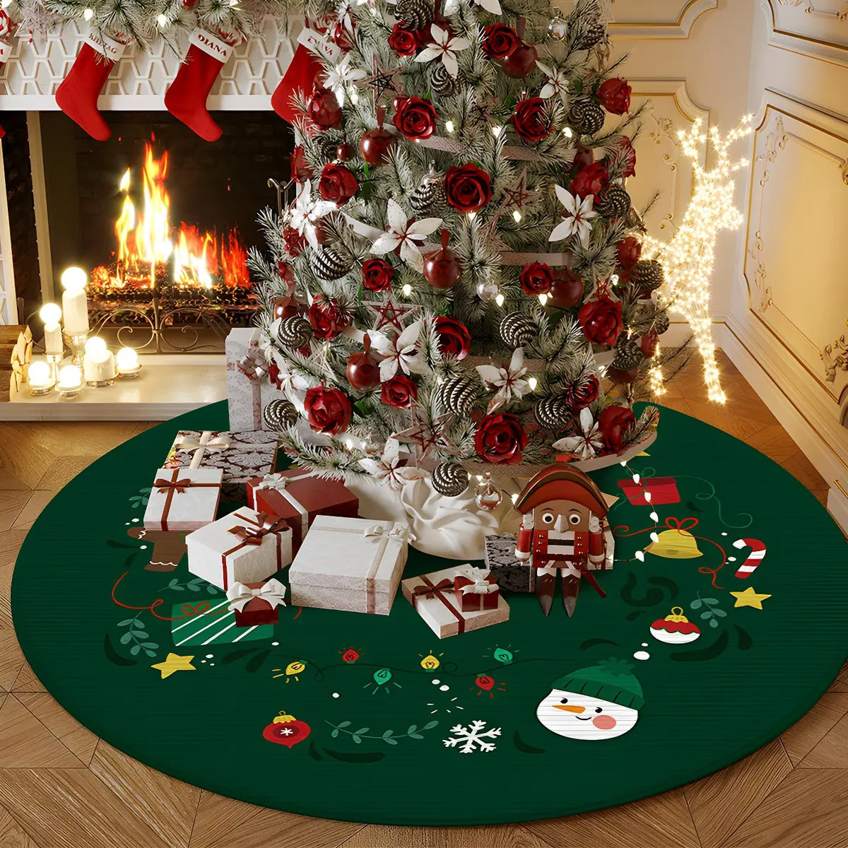 Festive Round Polyester Red Christmas Area Rug Image - 7