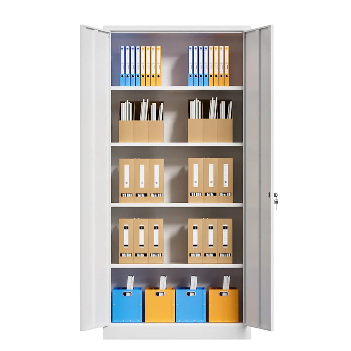 Fire Resistant Vertical White Cabinet with Lock and Shelving Image - 1