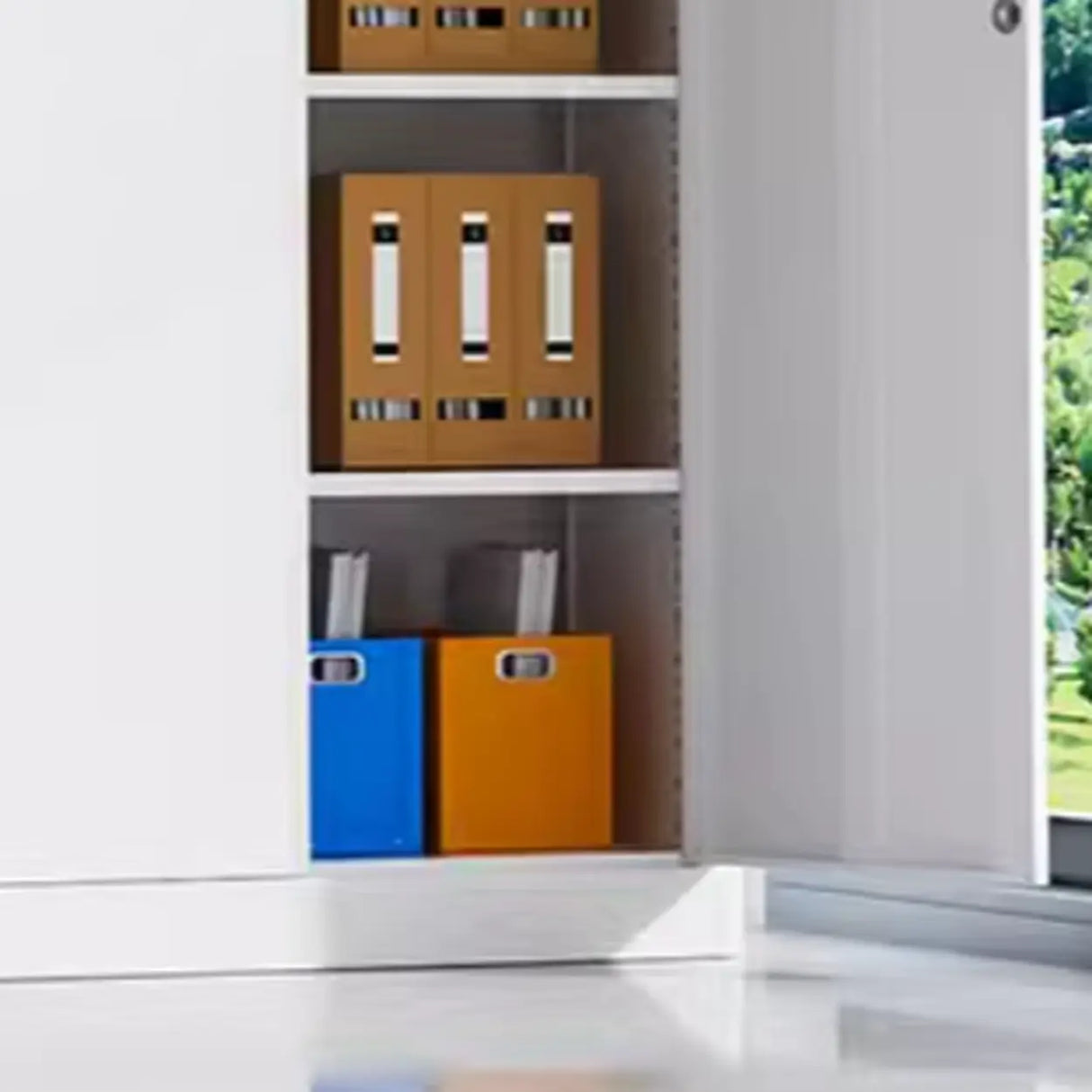 Fire Resistant Vertical White Cabinet with Lock and Shelving Image - 8